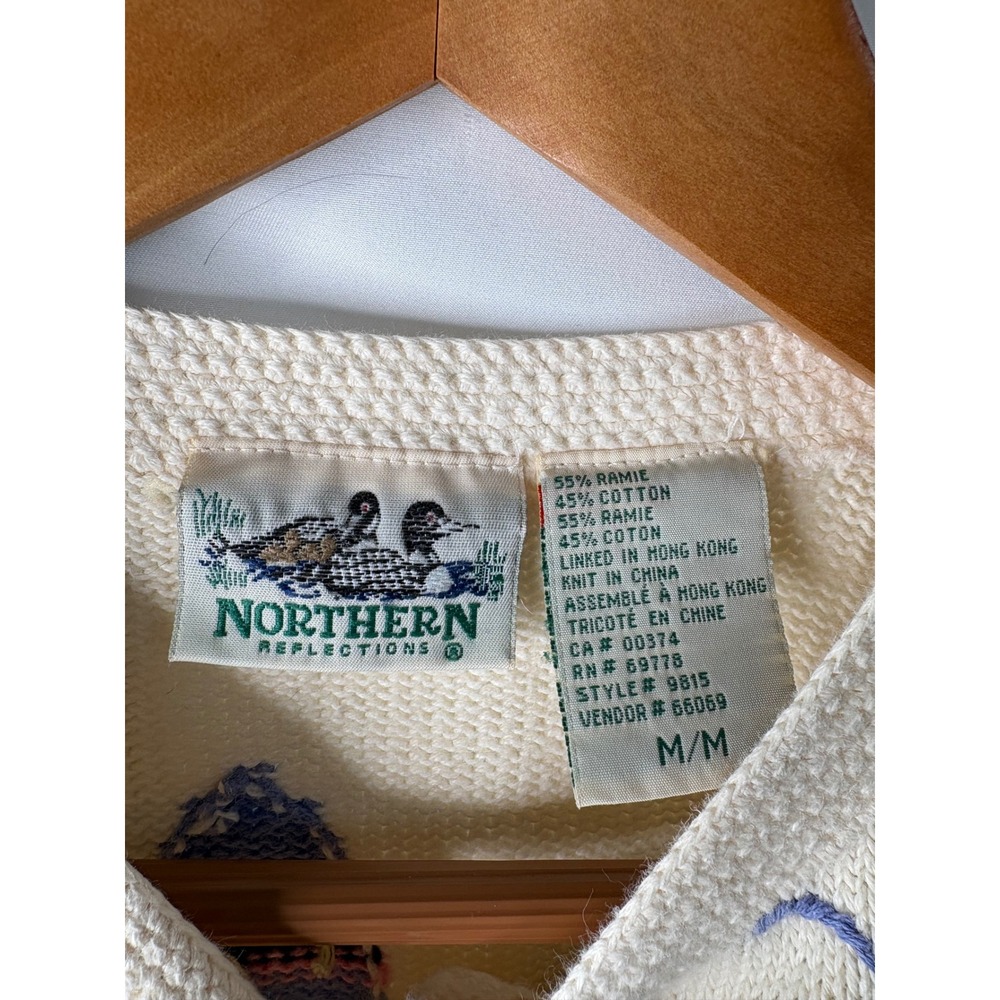 Vtg Northern Isles M Scenic Sailboat Coastal Knit Cardigan Button Sweater Granny - Picture 4 of 6